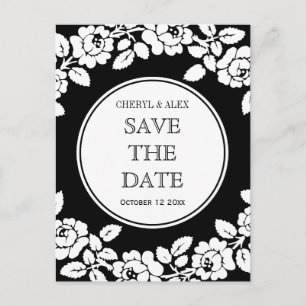 Carte Postale Faire-part Rose bordure noir blanc mariage Enregistrer la dat
