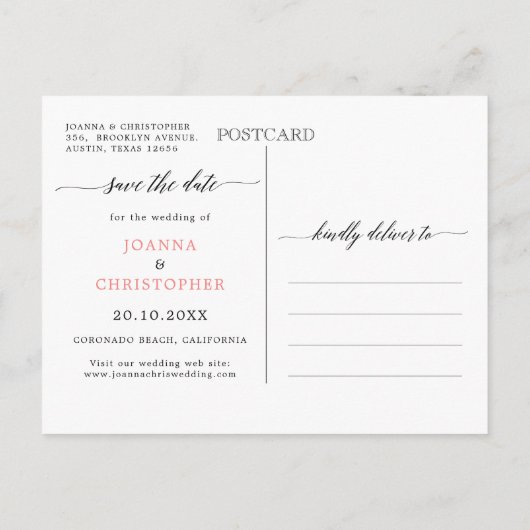 Carte Postale Faire-part Rose botanique rose écarlate bleu marine Enregistr (Dos)