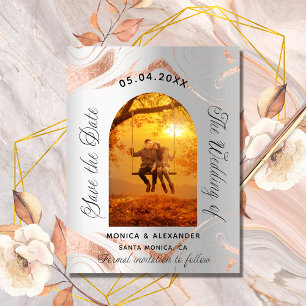 Carte Postale Faire-part Rose d'argent mariage photo en or enregistrer la d