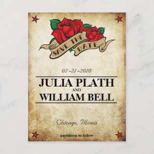 Carte Postale Faire-part Rose de tatouage Enregistrer la date