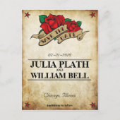 Carte Postale Faire-part Rose de tatouage Enregistrer la date (Devant)