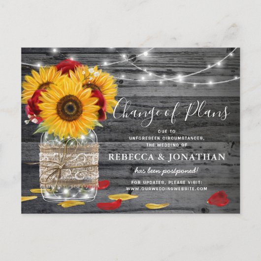 Carte Postale Faire-part Rose de tournesol rustique pour mariage, modificat (Devant)