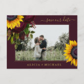 Carte Postale Faire-part Rose de tournesol script rustique enregistrer date (Devant)