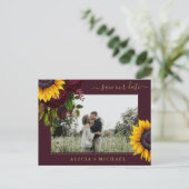 Carte Postale Faire-part Rose de tournesol script rustique enregistrer date (Debout devant)