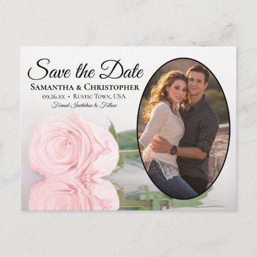 Carte Postale Faire-part Rose élégante rose ovale photo mariage save the da (Devant)