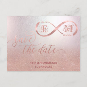 Carte Postale Faire-part Rose en or infini monogramme calligraphie romantiq