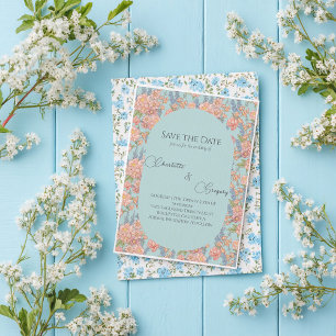 Carte Postale Faire-part Rose et bleu shabby chic Enregistrer la date