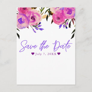 Carte Postale Faire-part Rose et violet brillant Floral moderne Enregistrer