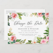 Carte Postale Faire-part Rose Foncé Floral Changement de Date (Devant / Derrière)