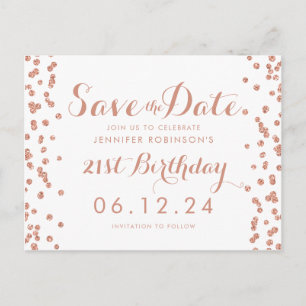 Carte Postale Faire-part Rose Gold 21e Anniversaire Enregistrer La Date Con