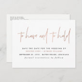 Carte Postale Faire-part Rose Gold À Avoir et à Garder Save the Date (Devant / Derrière)