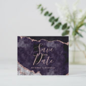 Carte Postale Faire-part Rose Gold Agate Marbre Mauve Save the Date (Debout devant)