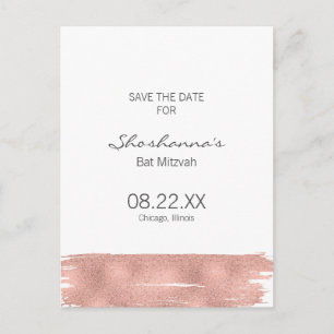 Carte Postale Faire-part Rose Gold Brushstroke Bat mitzvah Enregistrer la d