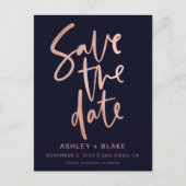 Carte Postale Faire-part Rose Gold Calligraphie manuscrite Enregistrer la d (Devant)