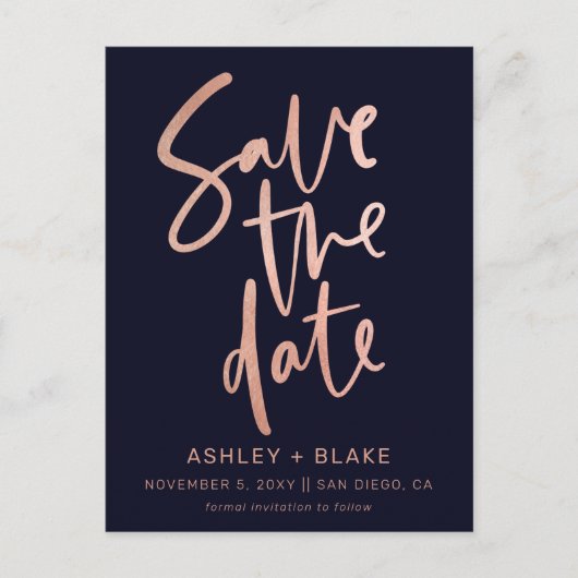 Carte Postale Faire-part Rose Gold Calligraphie manuscrite Enregistrer la d (Devant)