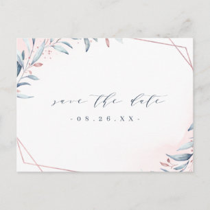 Carte Postale Faire-part Rose Gold Dusty Blue Greenery Enregistrer La Date