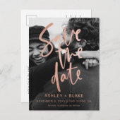 Carte Postale Faire-part Rose Gold Écriture Manuscrite Photo Enregistrer la (Devant / Derrière)