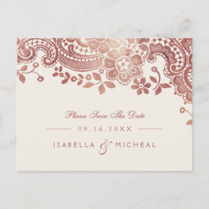 Carte Postale Faire-part Rose gold élégant dentelle mariage à retenir la da