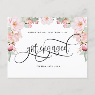 Carte Postale Faire-part Rose Gold Floral, Fiançailles, Engagement