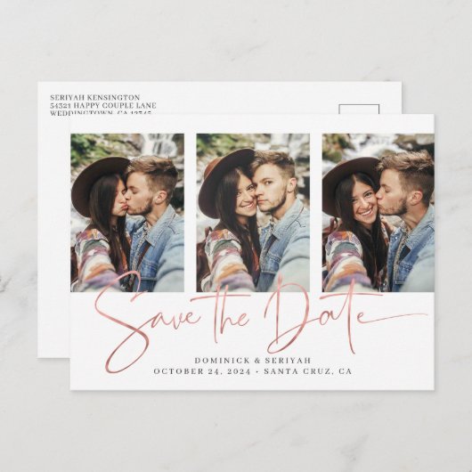 Carte Postale Faire-part Rose Gold Foil Script Mulitple Photo Enregistrer l (Devant / Derrière)