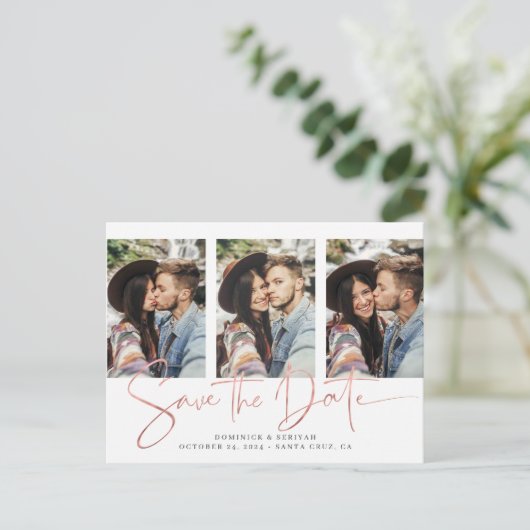 Carte Postale Faire-part Rose Gold Foil Script Mulitple Photo Enregistrer l (Debout devant)