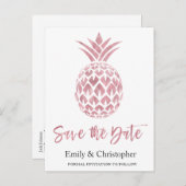 Carte Postale Faire-part Rose Gold Foil Wedding Enregistrer la date Ananas (Devant / Derrière)