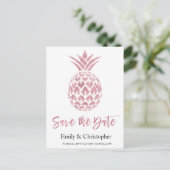 Carte Postale Faire-part Rose Gold Foil Wedding Enregistrer la date Ananas (Debout devant)