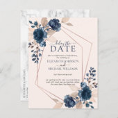 Carte Postale Faire-part Rose Gold Géométrique Blush Rose Marine Retard Dat (Devant / Derrière)