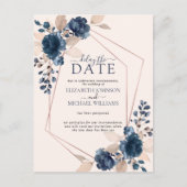 Carte Postale Faire-part Rose Gold Géométrique Blush Rose Marine Retard Dat (Devant)