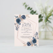 Carte Postale Faire-part Rose Gold Géométrique Blush Rose Marine Retard Dat (Debout devant)