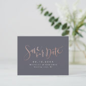 Carte Postale Faire-part Rose Gold Gray Moderne Simple Écriture Save The Da (Debout devant)