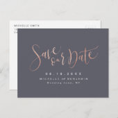Carte Postale Faire-part Rose Gold Grey Moderne Simple Script Enregistrer L (Devant / Derrière)