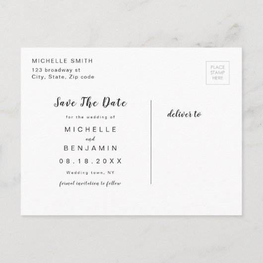 Carte Postale Faire-part Rose Gold Grey Moderne Simple Script Enregistrer L (Dos)