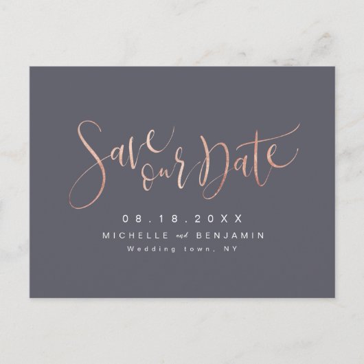 Carte Postale Faire-part Rose Gold Grey Moderne Simple Script Enregistrer L (Devant)