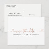 Carte Postale Faire-part Rose Gold Heart Enregistrer la date (Devant / Derrière)