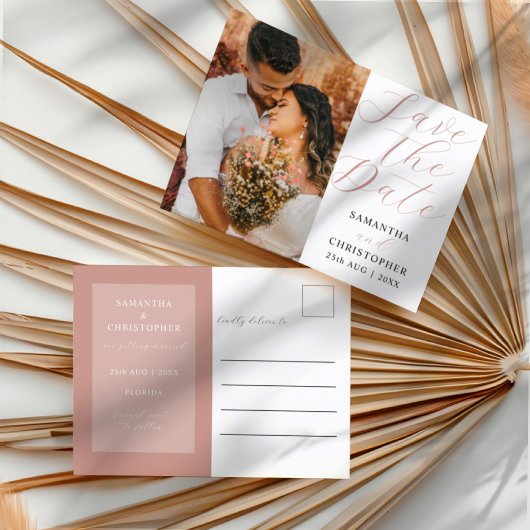 Carte Postale Faire-part Rose Gold Moderne Faire Part de Mariage Enregistre
