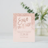 Carte Postale Faire-part Rose gold pailleté chic rose saumon faire part de (Debout devant)