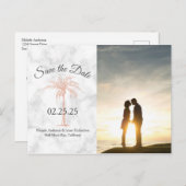 Carte Postale Faire-part Rose Gold Palm Tree Marble Mariage Enregistrer Dat (Devant / Derrière)
