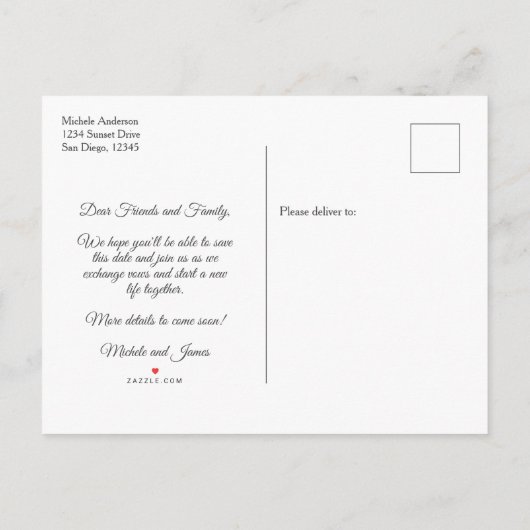 Carte Postale Faire-part Rose Gold Palm Tree Marble Mariage Enregistrer Dat (Dos)