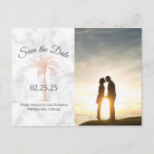 Carte Postale Faire-part Rose Gold Palm Tree Marble Mariage Enregistrer Dat (Devant)