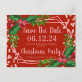 Carte Postale Faire-part Rose Gold Red Christmas Enregistrer la date Holly  (Devant)