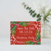 Carte Postale Faire-part Rose Gold Red Christmas Enregistrer la date Holly  (Debout devant)