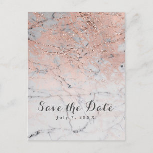 Carte Postale Faire-part Rose Gold Rose Moderne Marbre Glam Faire Part de D