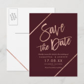 Carte Postale Faire-part Rose gold rouge burgundy écriture save the date (Devant / Derrière)