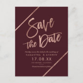 Carte Postale Faire-part Rose gold rouge burgundy script save the date (Devant)