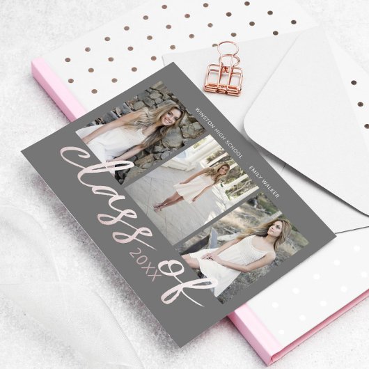 Carte Postale Faire-part Rose Gold Script Fantaisiste Photo Diplôme