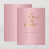 Carte Postale Faire-part Rose Gold Script Or Rose Gold Save The Date (Devant / Derrière)