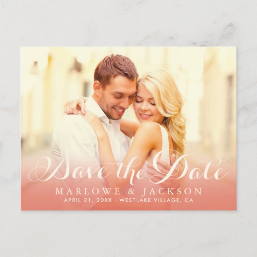Carte Postale Faire-part Rose Gold Script superposition photo Enregistrer l (Devant)