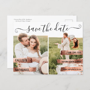 Carte Postale Faire-part Rose Gold Signature Script Photo Enregistrer la da