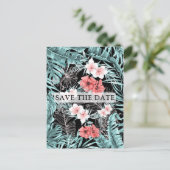 Carte Postale Faire-part Rose Gold Tropicale Élégant Botanique Enregistrer (Debout devant)